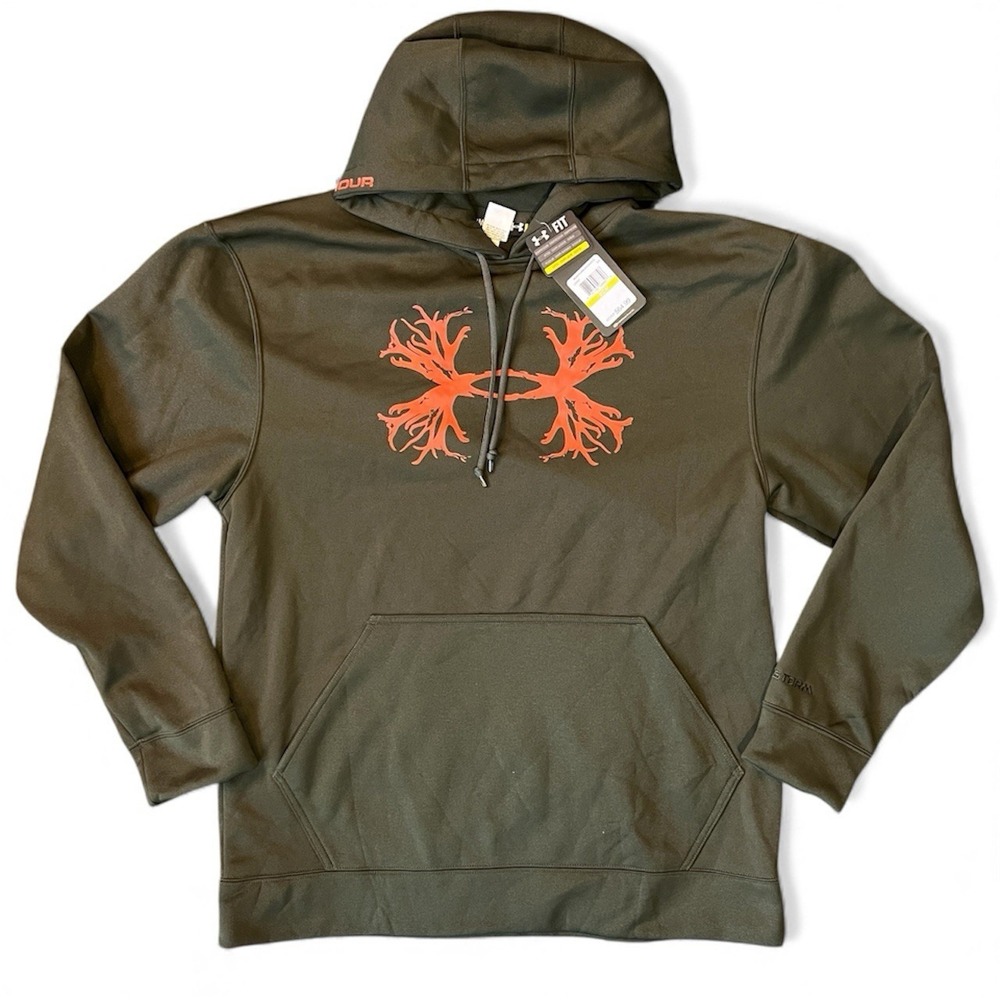 Under Armour Olive Green Hoodie with Orange Logo